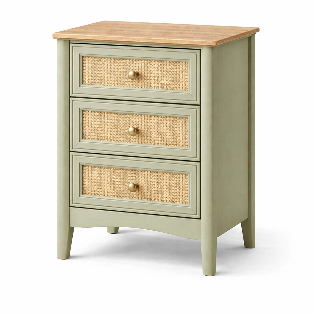 mesita de noche verde con tres cajones-dwellirae